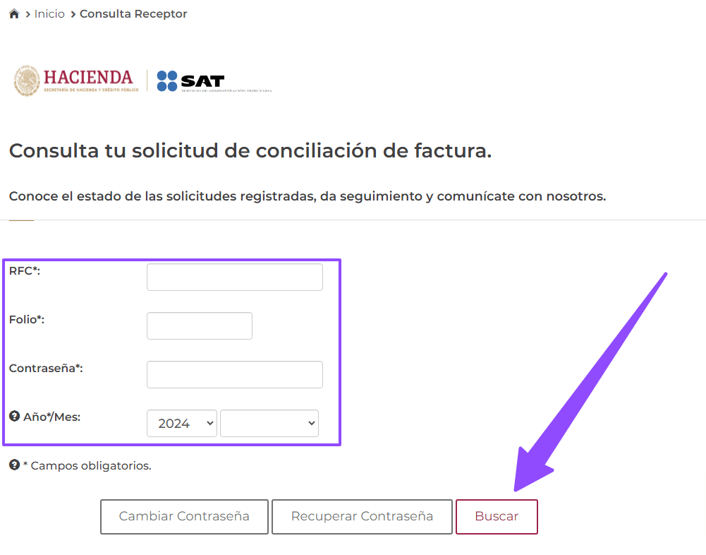 Consulta tu solicitud de conciliacion de factura SAT ADN Fiscal