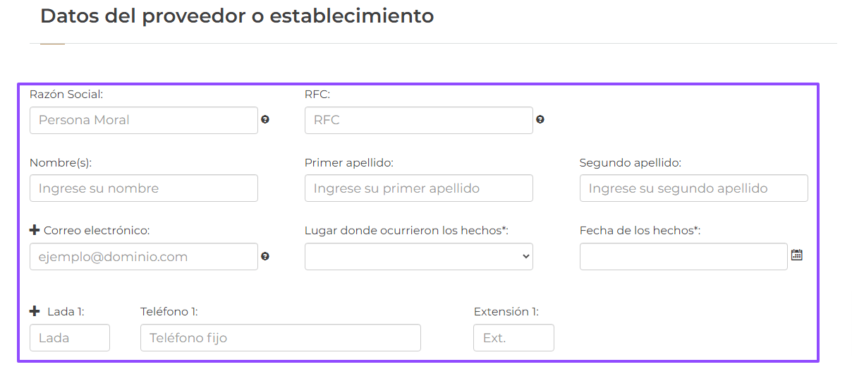 Datos del proveedor o establecimiento conciliacion de factura SAT ADN Fiscal