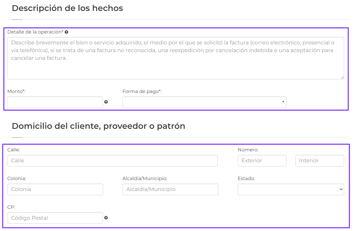 Descripcion de los hechos conciliacion factura sat SAT ADN Fiscal