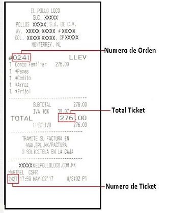 Ejemplo Ticket facturar El Pollo Loco Facturacion ADN Fiscal