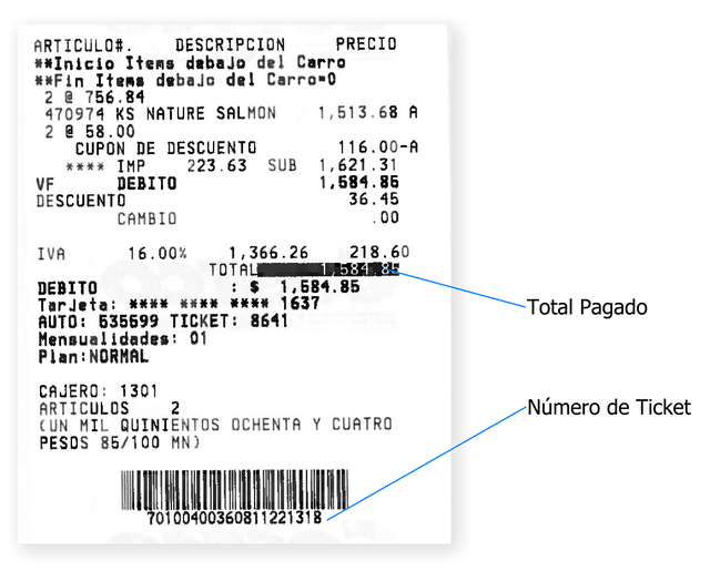 Ejemplo ticket Gasolinera Costco para facturar Facturacion ADN Fiscal