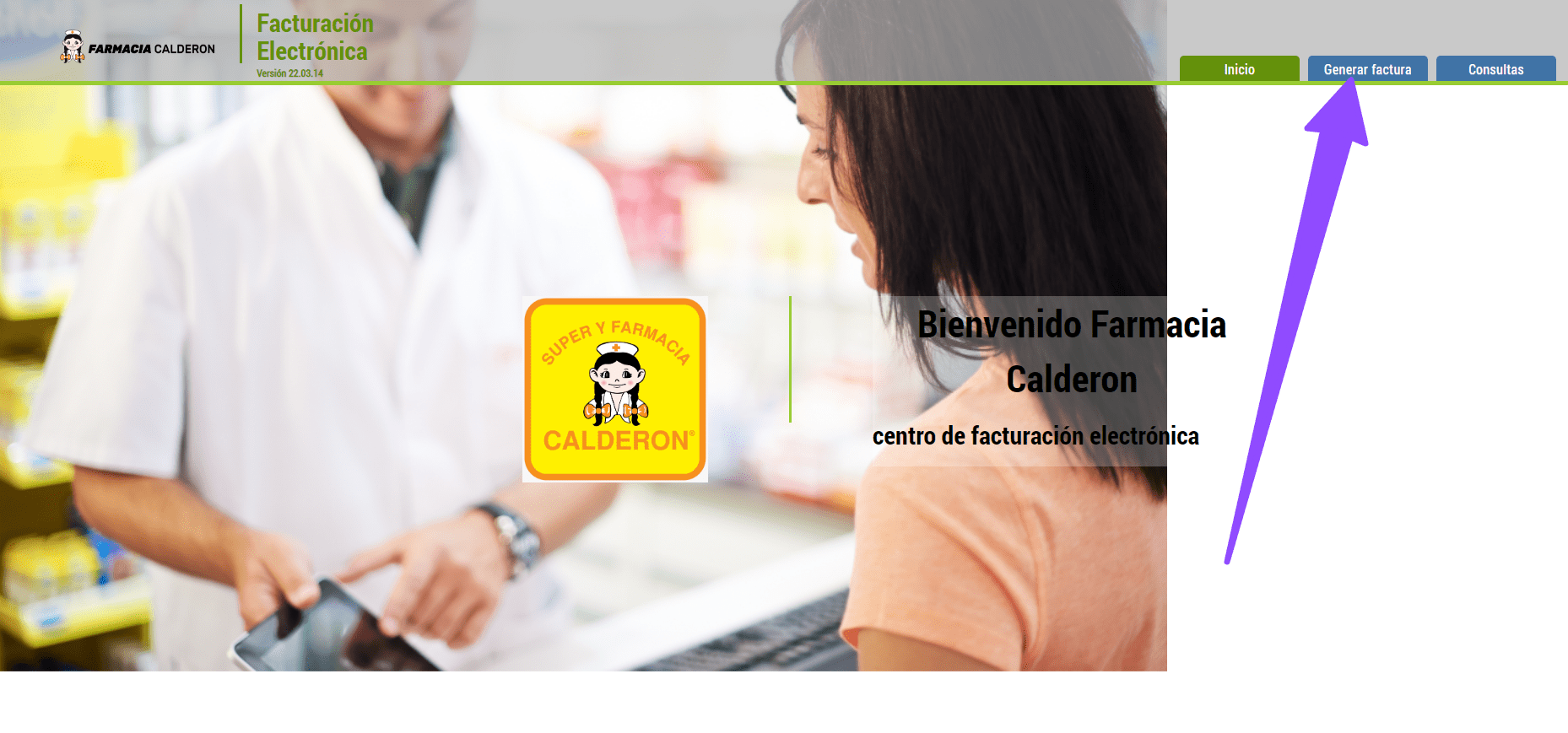 Entrar a generar factura Farmacia Calderon Facturacion ADN Fiscal