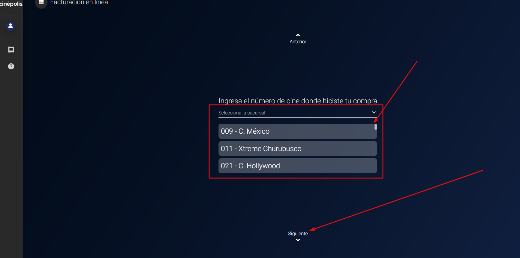 Seleccionar cine e ingresar ticket Facturar Tickets ADN Fiscal