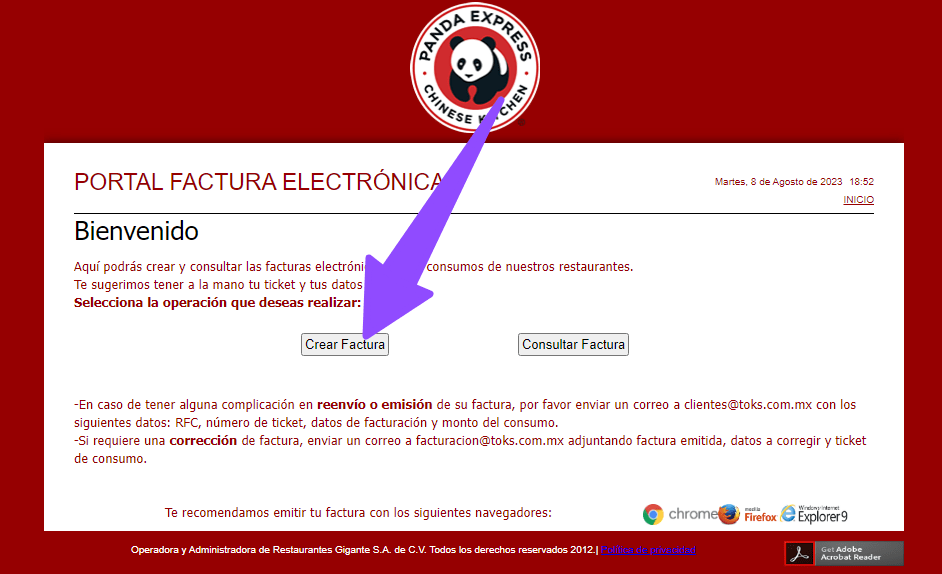 acceder a crear factura Panda Facturar Tickets ADN Fiscal