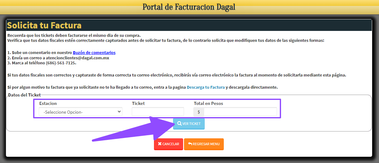 agregar datos ticket Dagal facturacion Facturacion ADN Fiscal