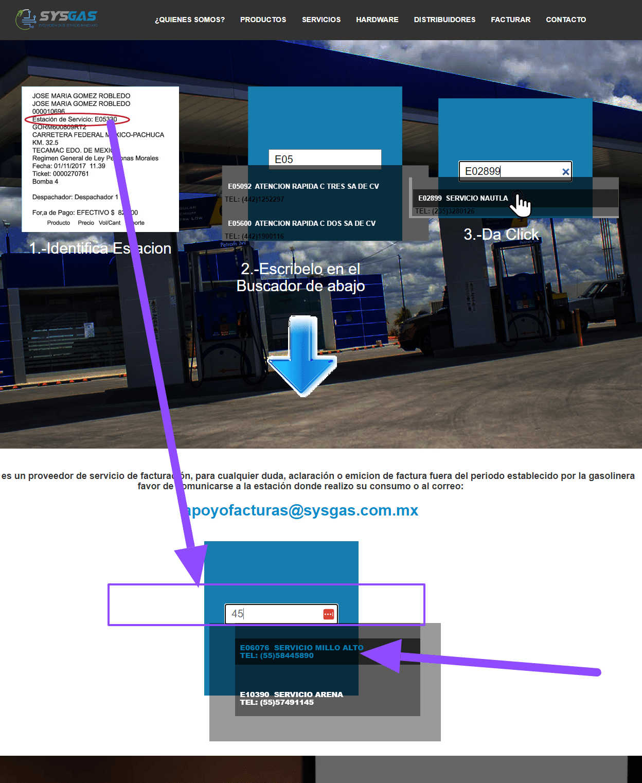 buscar estacion Sysgas facturar Facturar Tickets ADN Fiscal