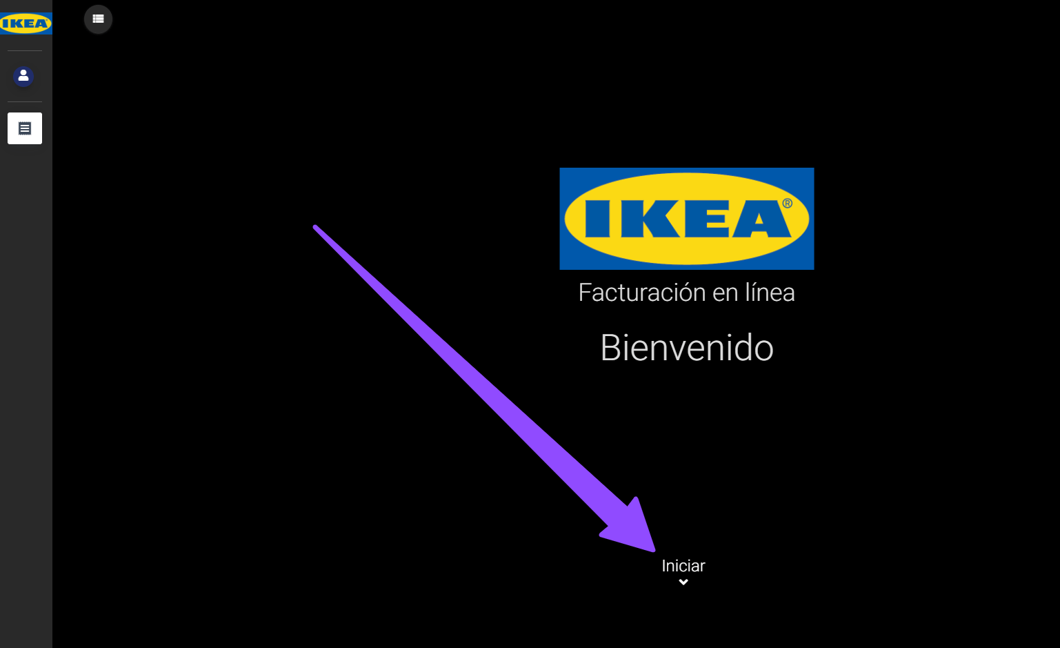 clic en iniciar facturacion IKEA Facturacion ADN Fiscal