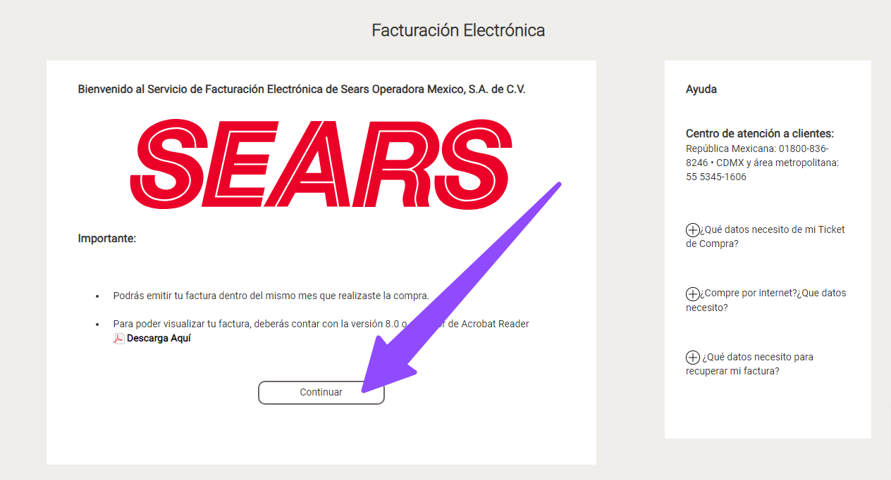 clic entrar a facturar Sears Facturacion ADN Fiscal