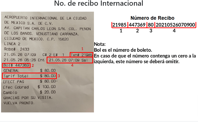 ejemplo datos facturar AICM estacionamiento recibo internacional Facturacion ADN Fiscal