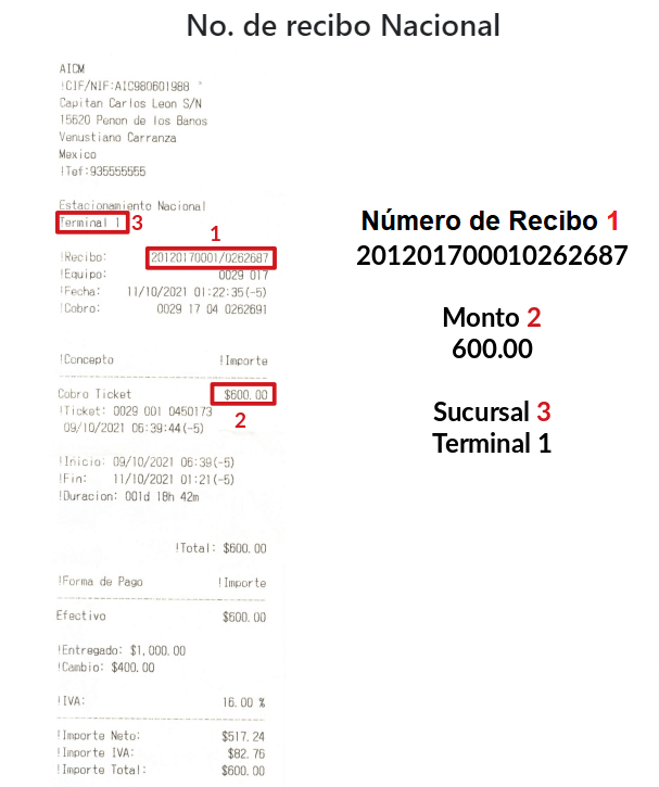 ejemplo datos facturar AICM estacionamiento recibo nacional Facturacion ADN Fiscal