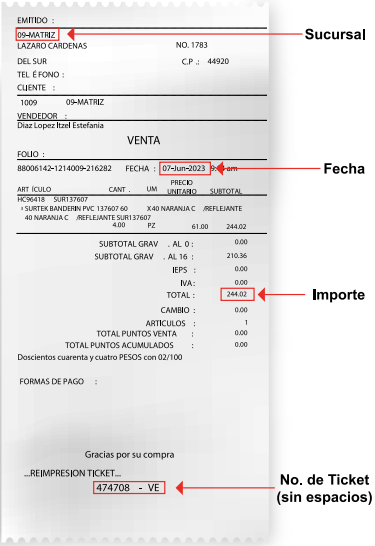 ejemplo datos ticket Ferreterias Calzada facturacion Facturacion ADN Fiscal