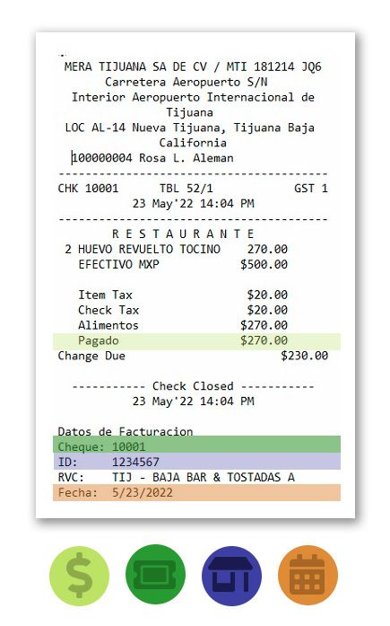 ejemplo datos ticket MERA Corporation facturacion Facturacion ADN Fiscal