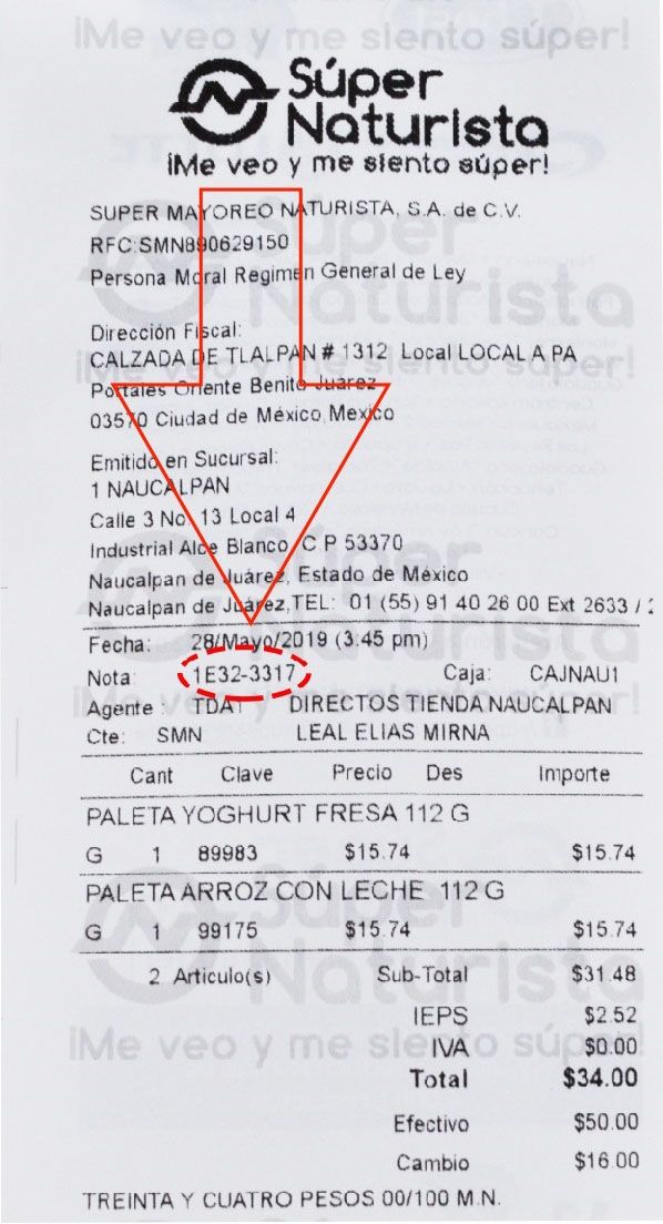 ejemplo nota ticket facturar Super Naturista Facturacion ADN Fiscal
