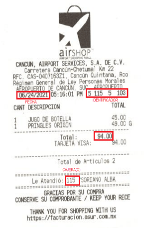 ejemplo ticket ASUR facturacion Facturacion ADN Fiscal