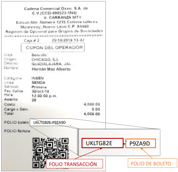 ejemplo ticket Grupo Senda comprado en oxxo para facturar Facturacion ADN Fiscal