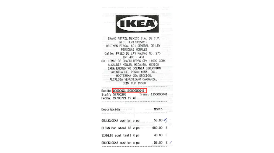 ejemplo ticket IKEA para facturar Facturacion ADN Fiscal