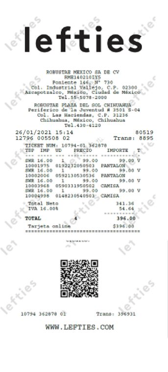 ejemplo ticket Lefties facturacion Facturacion ADN Fiscal