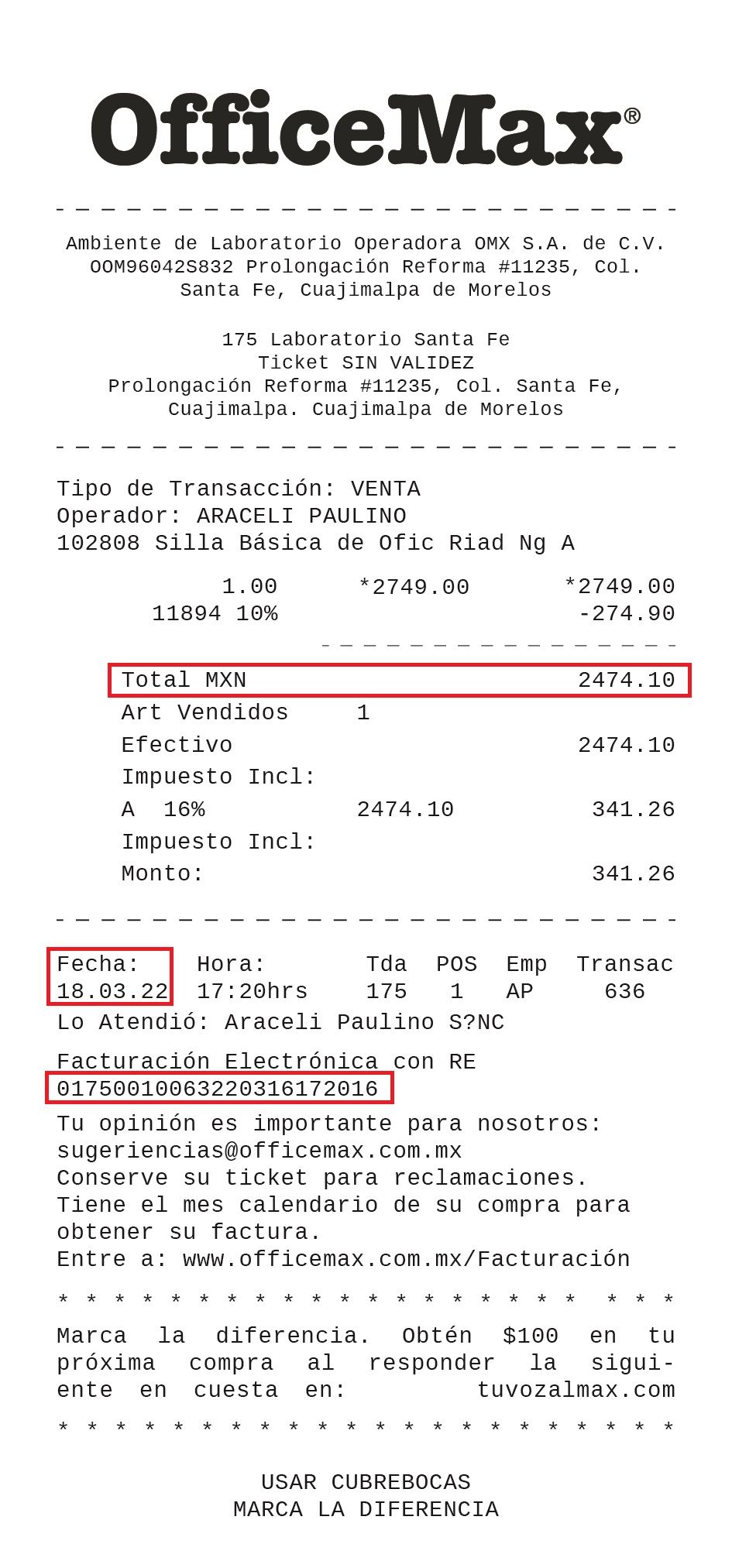 ejemplo ticket Office Max facturacion Facturacion ADN Fiscal