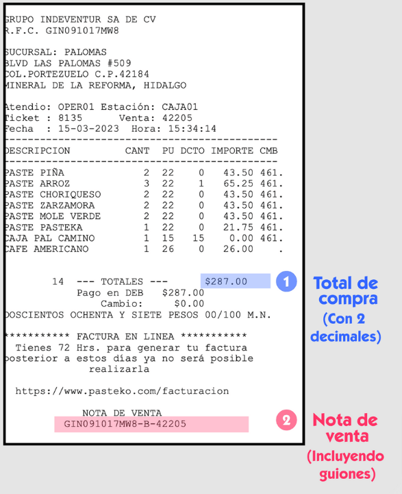 ejemplo ticket Pasteko facturacion Facturar Tickets ADN Fiscal