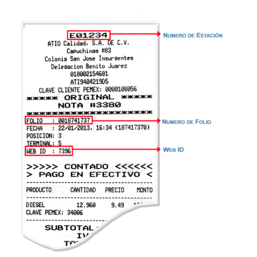 ejemplo ticket datos facturar Ferche Gas Facturacion ADN Fiscal