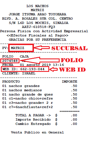 ejemplo ticket facturacion Los Nachos Facturacion ADN Fiscal