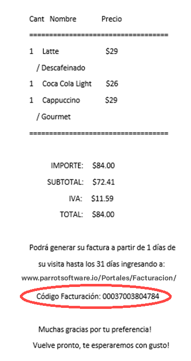 ejemplo ticket facturacion ParrotPOS Facturacion ADN Fiscal