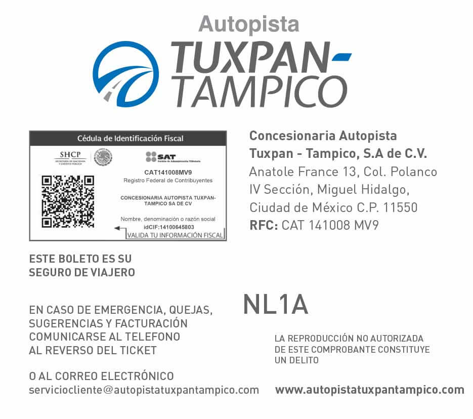 ejemplo ticket facturar Autopista Tuxpan Tampico Facturacion ADN Fiscal