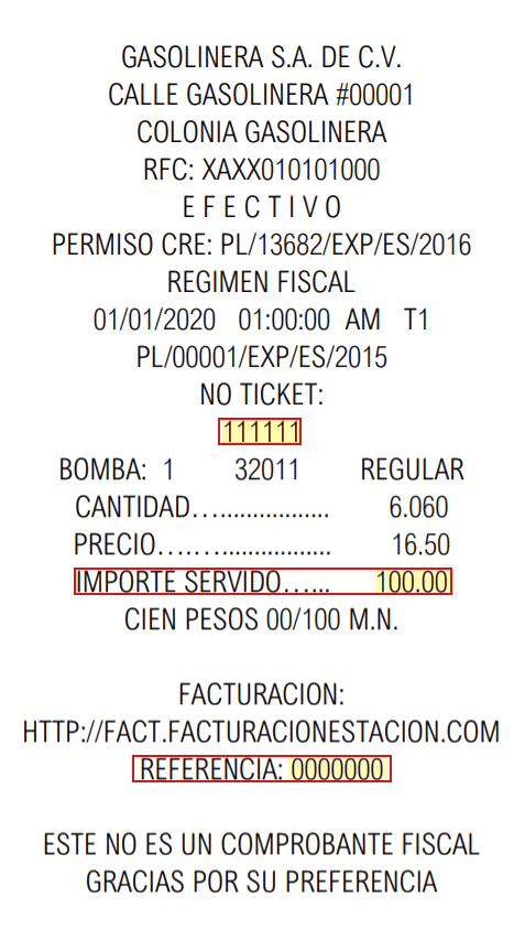 ejemplo ticket facturar El Rey Gasolineras Facturacion ADN Fiscal