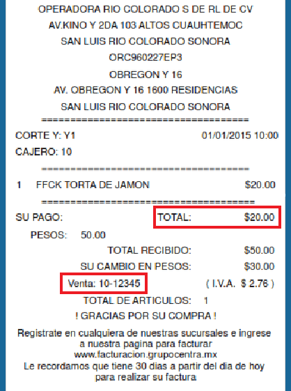 ejemplo ticket facturar Grupo Centra Facturacion ADN Fiscal