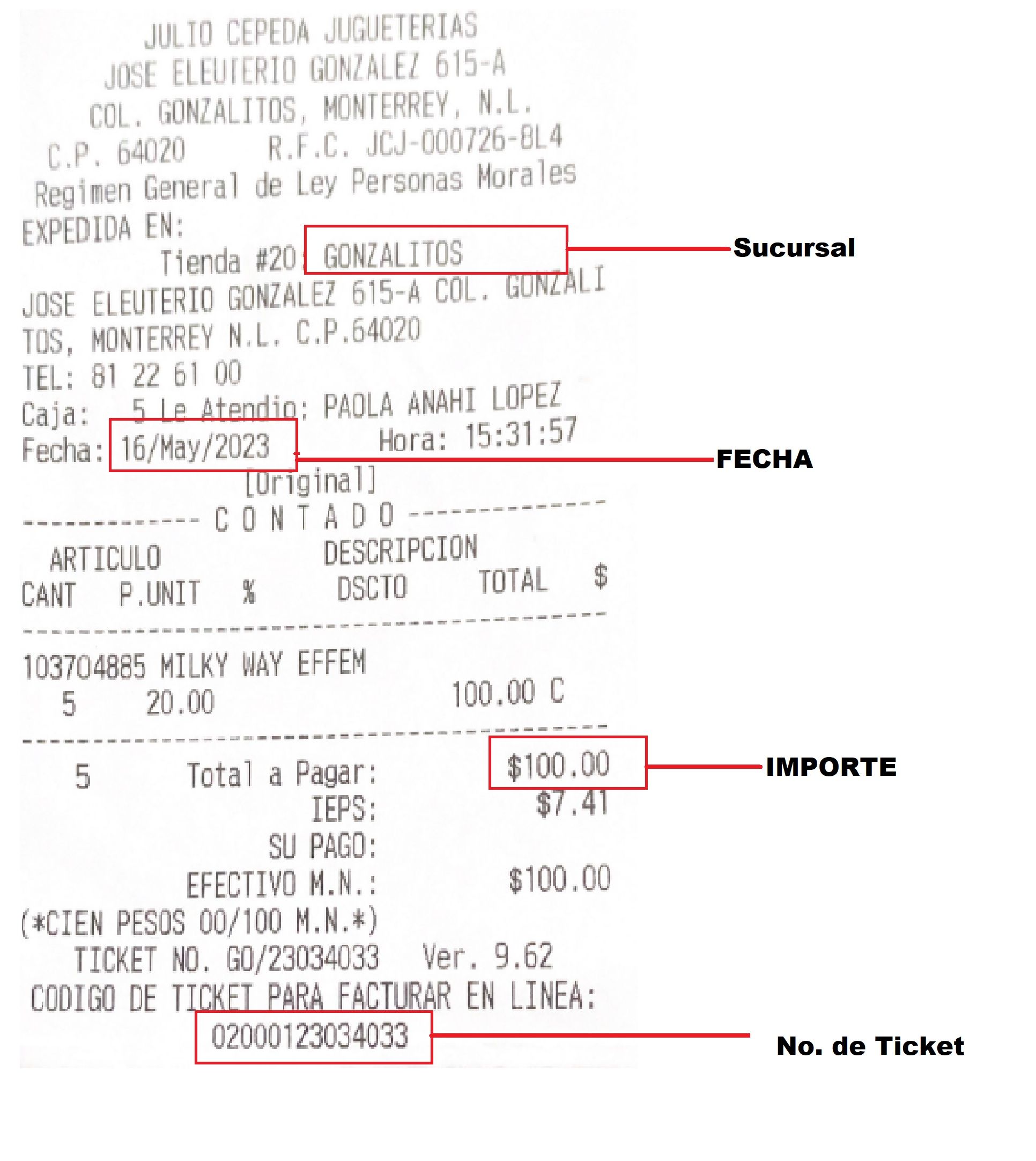 ejemplo ticket facturar Julio Cepeda Facturacion ADN Fiscal