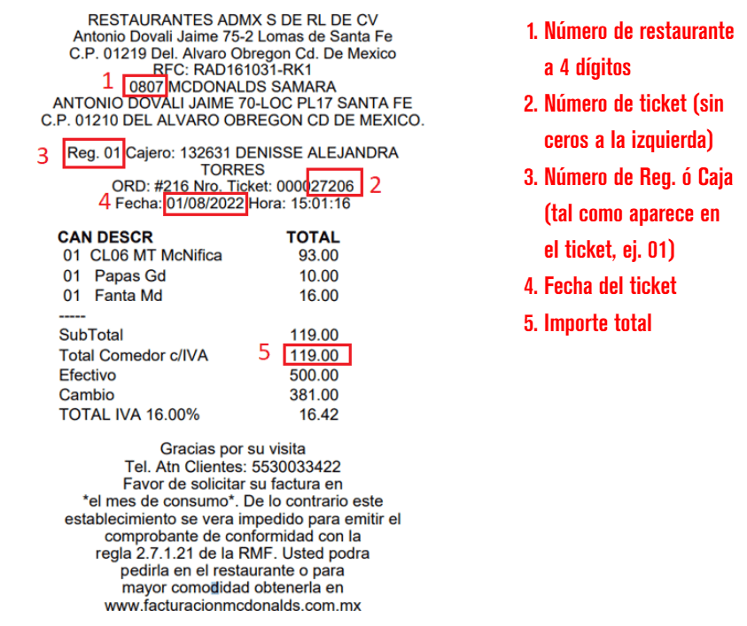 ejemplo ticket facturar McDonalds Facturar Tickets ADN Fiscal