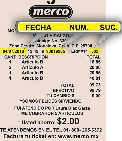 ejemplo ticket facturar Merco Facturacion ADN Fiscal