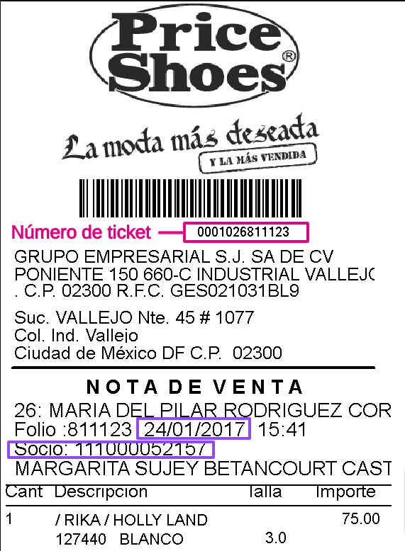 ejemplo ticket facturar Price Shoes Facturacion ADN Fiscal
