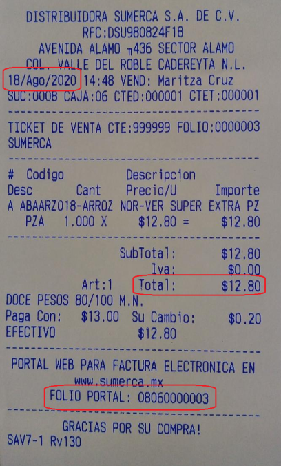 ejemplo ticket facturar SUMERCA Facturar Tickets ADN Fiscal