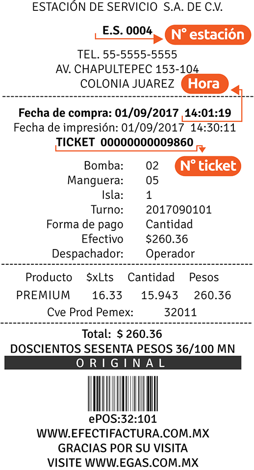 ejemplo ticket facturar Sunoco Facturacion ADN Fiscal