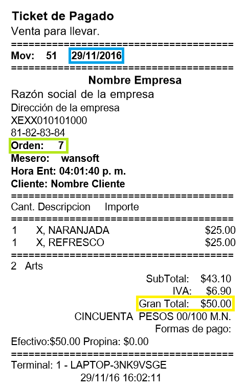 ejemplo ticket facturar Wansoft Facturacion ADN Fiscal