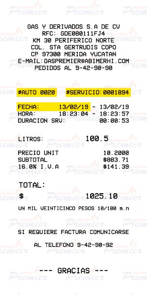 ejemplo ticket gas lp Abimerhi Premier facturar Facturacion ADN Fiscal