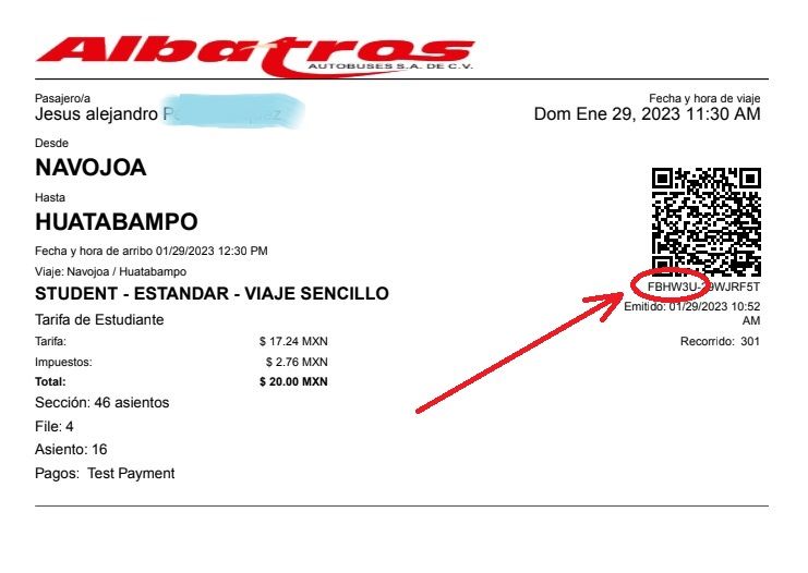 ejemplo ticket impreso Albatros Autobuses facturacion Facturacion ADN Fiscal