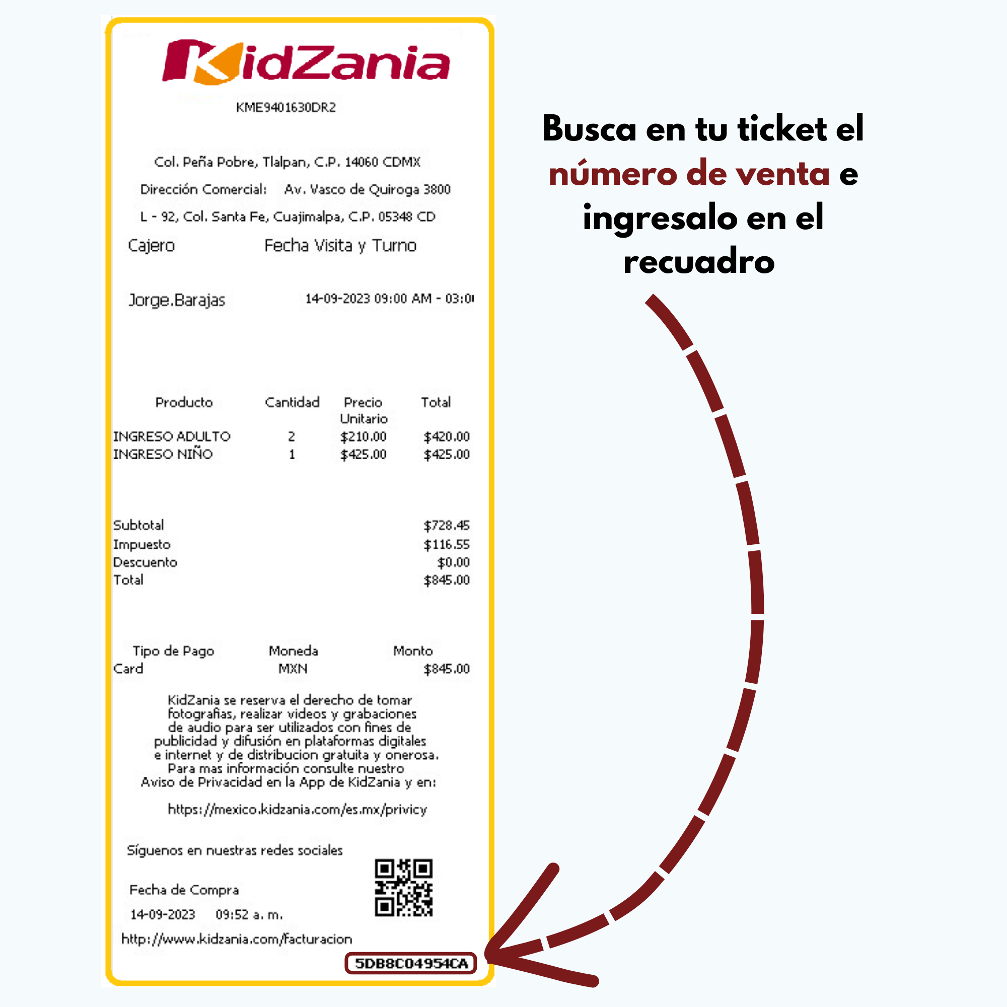 ejemplo ticket numero venta facturar Kidzania Facturacion ADN Fiscal