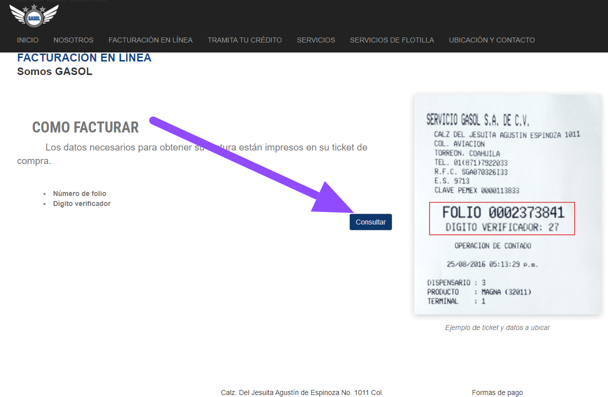 entrar a consultar factura GASOL Facturar Tickets ADN Fiscal
