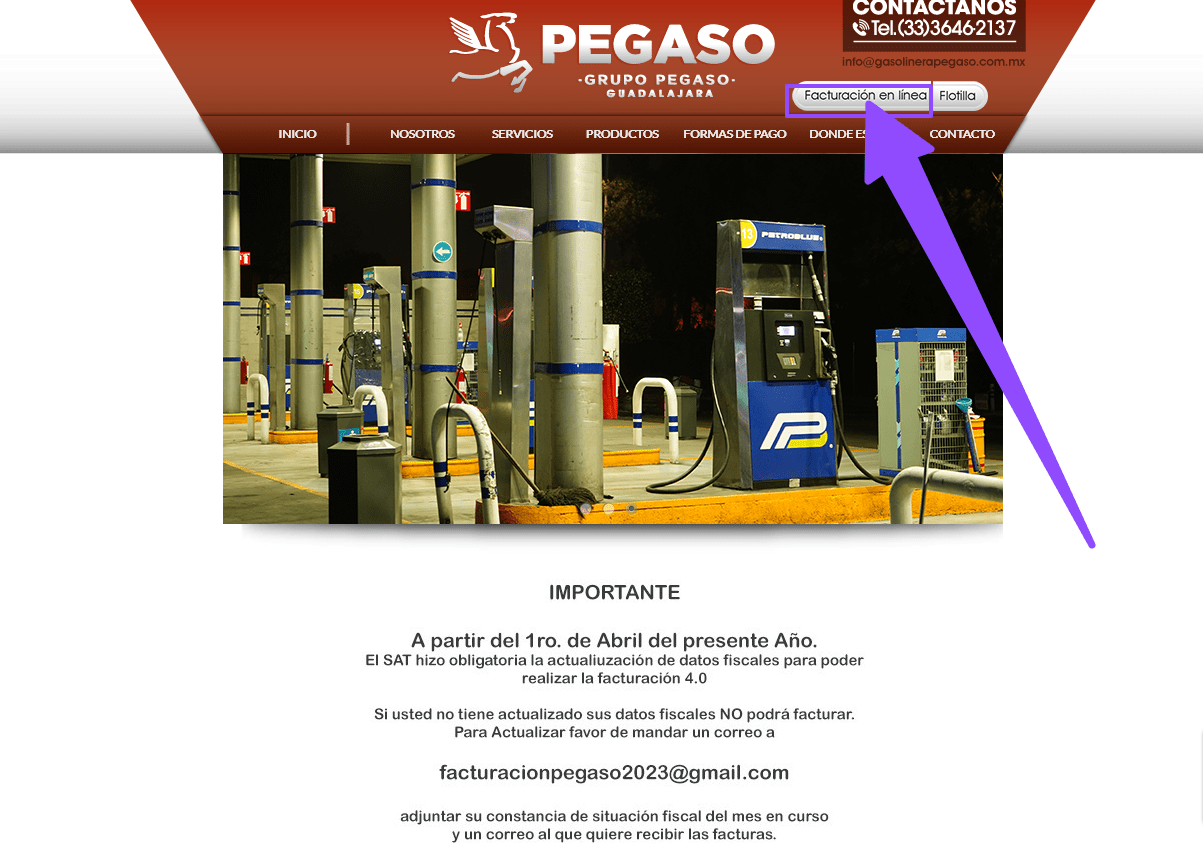 entrar a facturacion Gasolinera PEGASO en linea Facturacion ADN Fiscal
