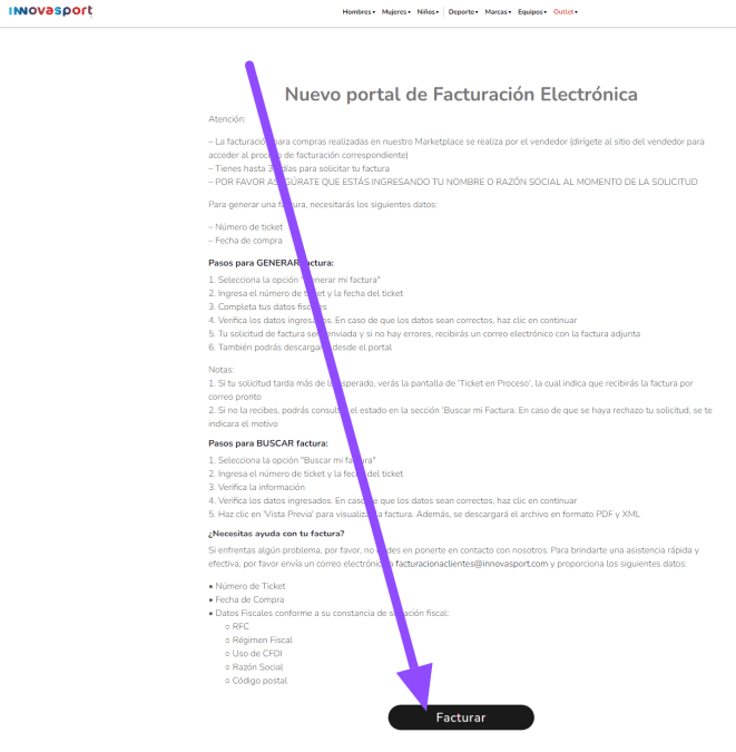 entrar a facturar Innovasport Facturar Tickets ADN Fiscal