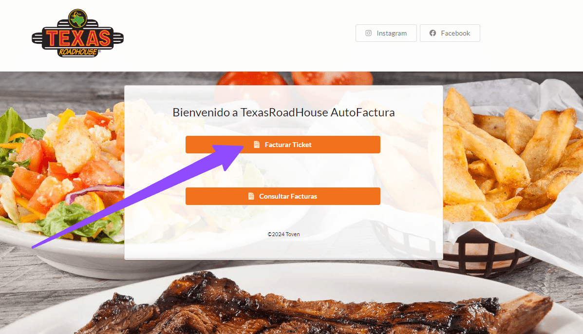 entrar a facturar Texas RoadHouse Facturar Tickets ADN Fiscal