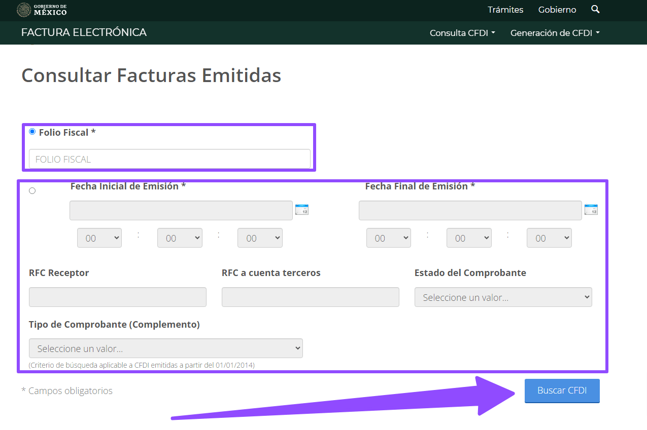 filtros busqueda facturas SAT SAT ADN Fiscal