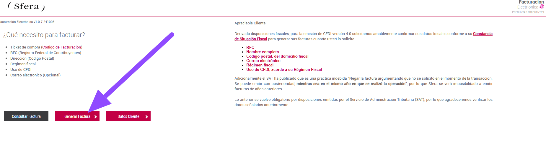 generar factura sfera Facturar Tickets ADN Fiscal