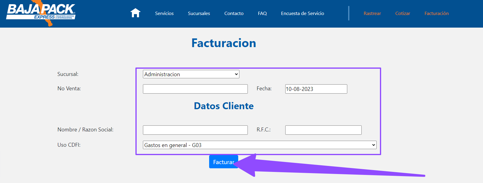 ingresar datos ticket Bajapack facturacion Facturacion ADN Fiscal