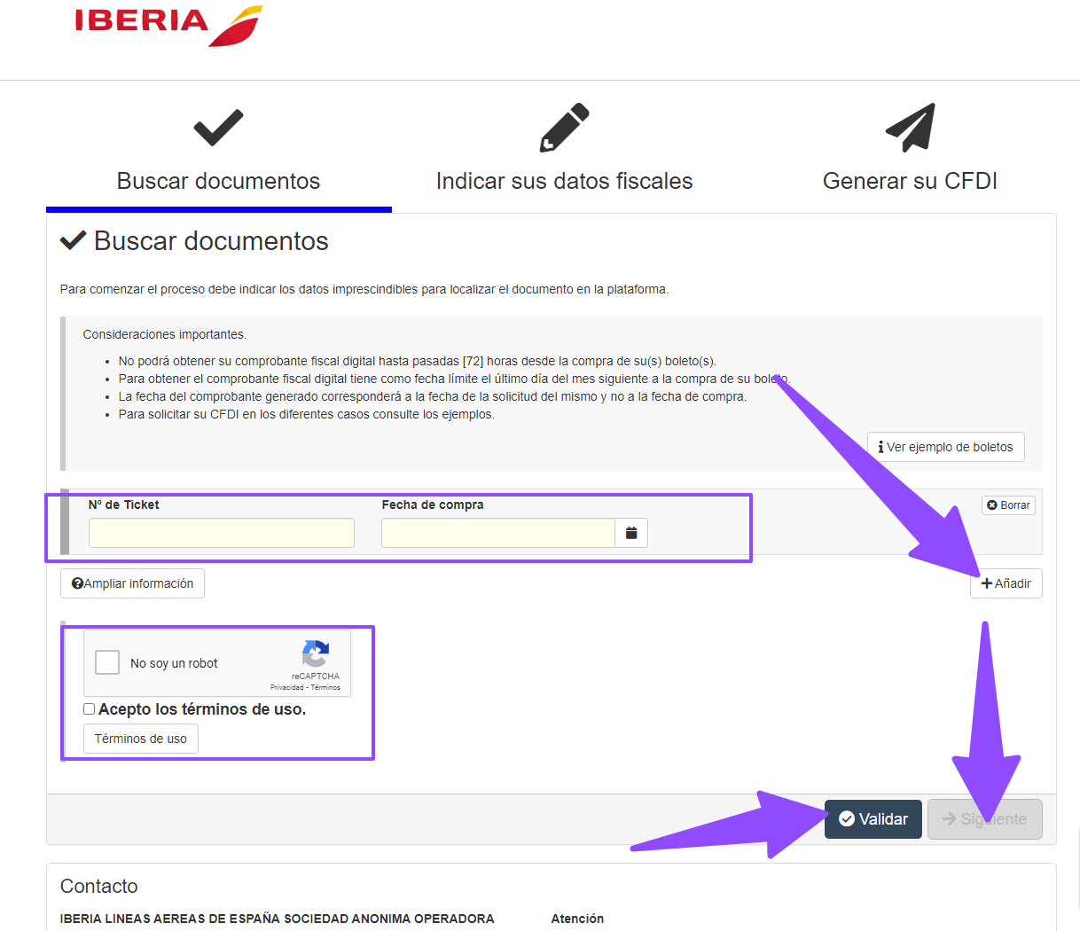 ingresar datos ticket Iberia facturar Facturacion ADN Fiscal