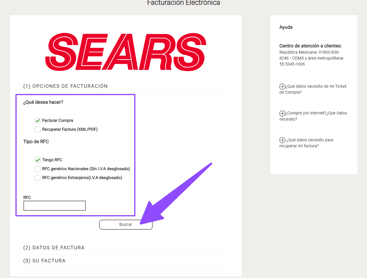 ingresar datos ticket rfc Sears facturacion Facturacion ADN Fiscal