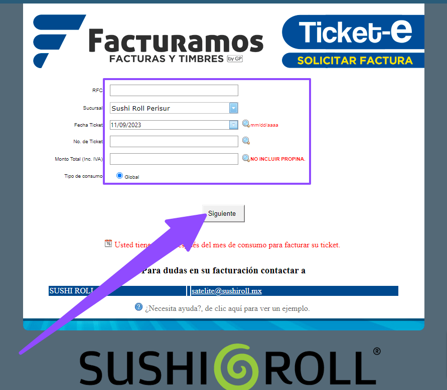 ingresar rfc y ticket Sushi Roll facturacion Facturacion ADN Fiscal