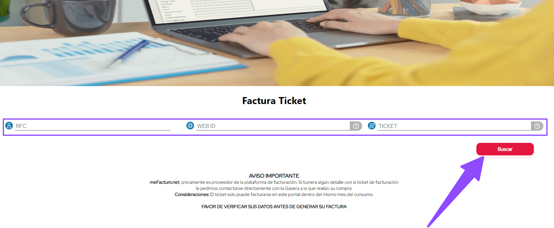 ingresar rfc y ticket facturar meFacturo Facturacion ADN Fiscal